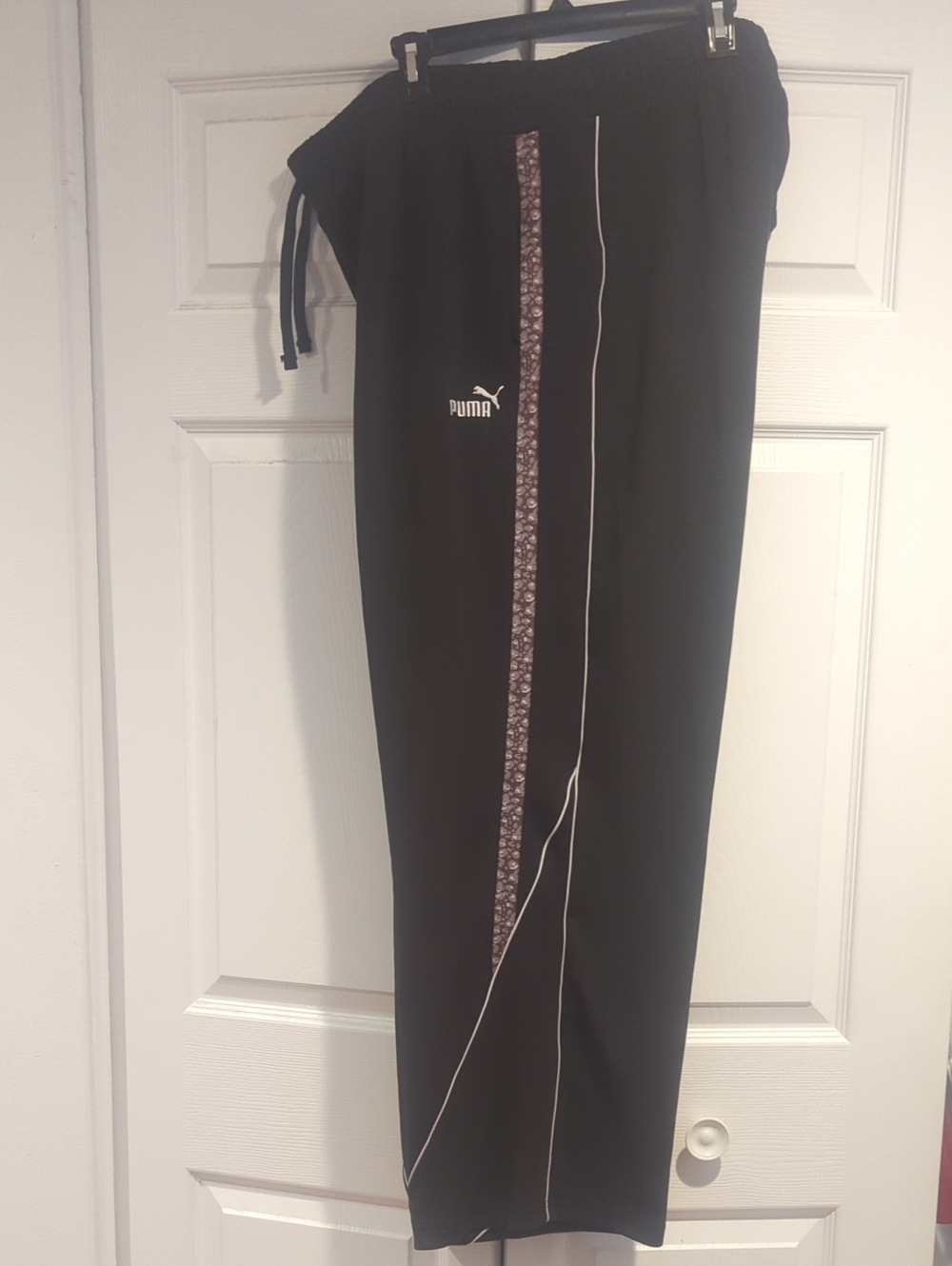 Puma Black Wide-Leg Pants with Pink Patterned Stripe